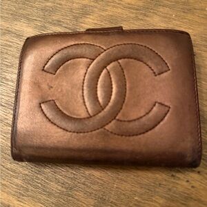 Chanel quilted CC Brown Leather Wallet kiss lock type coin
